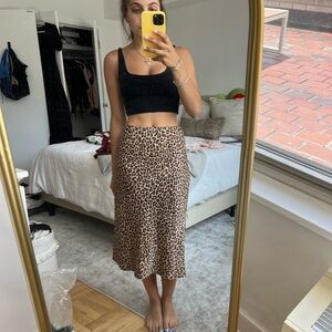 Leopard satin midi skirt